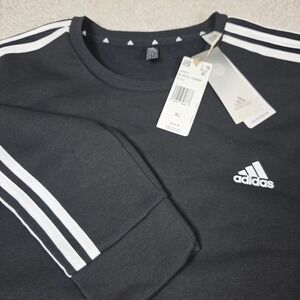 Adidas M 3S FL Crew Sweatshirt Mens XL Black Primegreen Pullover Top NWT